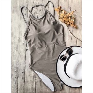 🆕 NWT Khaki High Neck One Piece Bathing Suit